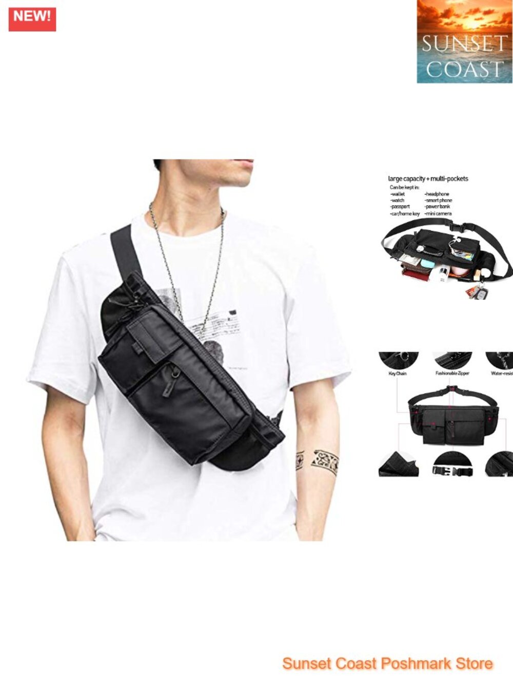 Large Waterproof Waist Bag Fanny Pack with Adjustable Strap for Men Women